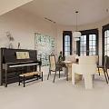 Modern Living and Dining Room Interior With Large Windows City View Light Tones And Sofa