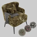 Elegant Accent Chair With Bird And Floral Pattern Beige Upholstery Black Wooden Legs And Cushion