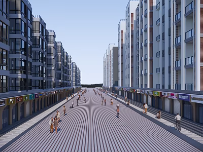 Vibrant Modern Commercial Complex With Busy Pedestrian Street And Retail Stores 3d model