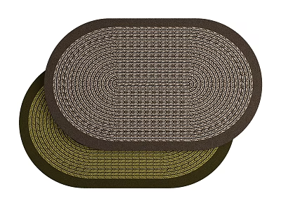 Two Oval Shaped Woven Rugs with Brown Beige and Dark Green Patterns 3d model
