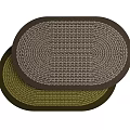 Two Oval Shaped Woven Rugs with Brown Beige and Dark Green Patterns