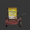 Vibrant Tricycle Featuring Red Frame Yellow Canopy And 3 Profiles Pizza Pasta Promotion