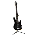 Black Electric Bass Guitar On Tripod Stand For Professional Musicians