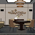 Elegant Modern Hotel Mahjong Room With Sofa Dining Table Chairs Chandelier And Decorative Painting 3d model