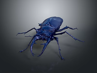 Shiny Blue Stag Beetle With Large Mandibles And Detailed Legs Against Dark Background 3d model