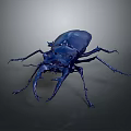 Shiny Blue Stag Beetle With Large Mandibles And Detailed Legs Against Dark Background