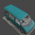 Turquoise Vintage Volkswagen Van Parked On Gravel Ground With Grass Around
