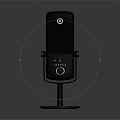 Modern Black Professional Desktop Microphone with Stand and Control Buttons Studio Recording Equipment
