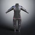 Futuristic Black Stylish Outfit With High Neck Metallic Armor Sleeves And Pink Accents
