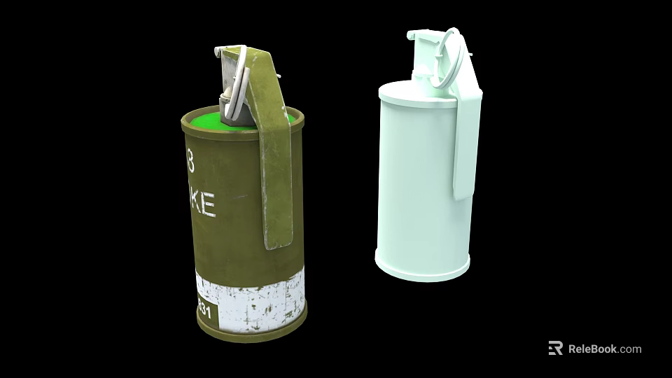 Military Smoke Grenades in Green and White with Fuse and Strap Design 3d model 
