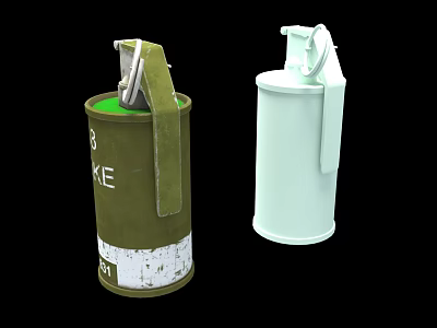 Military Smoke Grenades in Green and White with Fuse and Strap Design 3d model