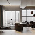 Modern Dining and Living Room Interior With Sofa Dining Table And City View Windows