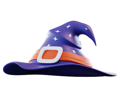 Purple Witch Hat With White Stars Orange Band And White Buckle Design 3d model