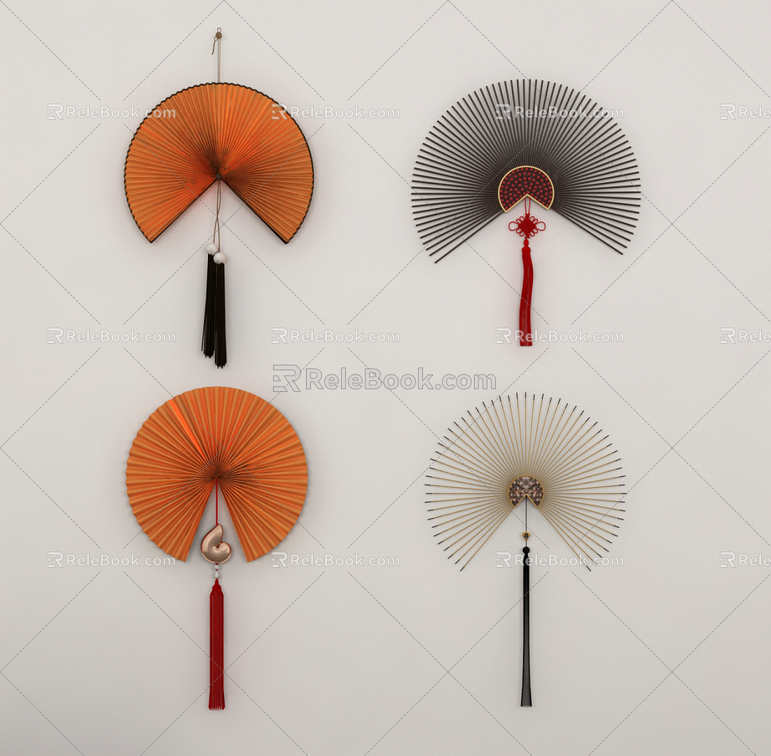 New Chinese Style Fan Fan Wall Decoration 3d model