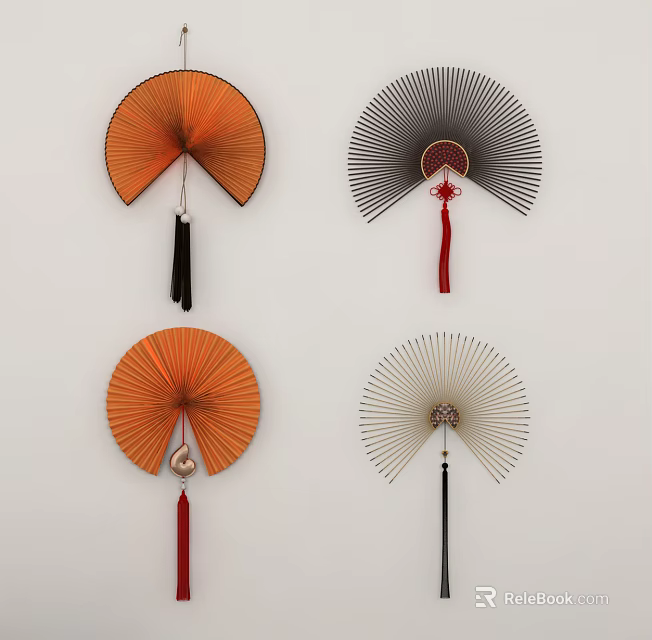 Decorative Fan Shaped Wall Hangings with Various Colors and Tassels for Home Decoration 3d model 