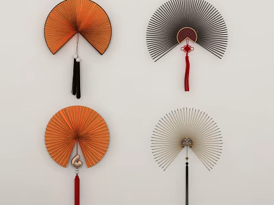 Decorative Fan Shaped Wall Hangings with Various Colors and Tassels for Home Decoration 3d model