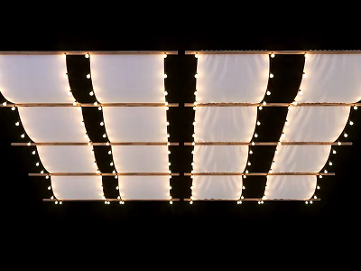 Ceiling Design With Hanging Fabric Panels And Warm String Lights 3d model