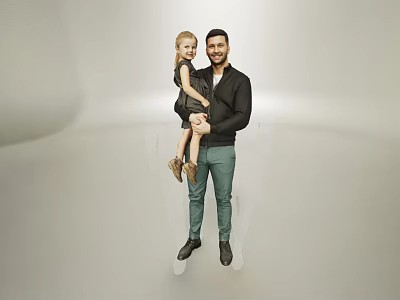 Man holding little girl in simple indoor studio with light background and soft lighting 3d model