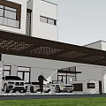 Modern White Detached Villa With Large Glass Windows Lawn And Garage