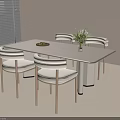 Minimalist Dining Table With Four Chairs Vase Green Plant And Window Blinds Interior