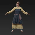 Woman In Traditional Clothing With Arms Outstretched Dark Apron Yellow Top And Pink Belt