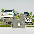 Modern Solar Powered Station with Electric Vehicle Charging Piles and Green Landscaping