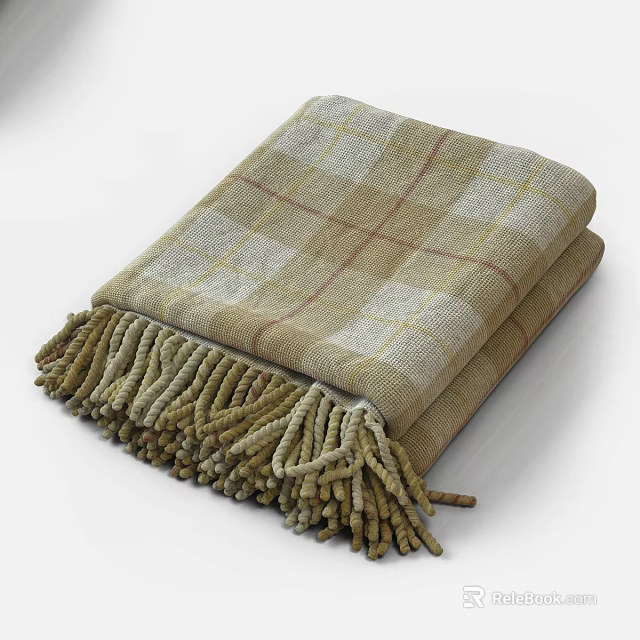 Cozy Plaid Folded Blanket With Decorative Tassels On White Background 3d model 