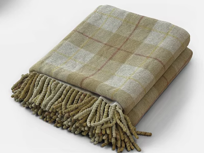 Cozy Plaid Folded Blanket With Decorative Tassels On White Background 3d model