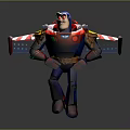 Cartoon Space Ranger Character In Blue Red Armor With Yellow Accents Standing Pose