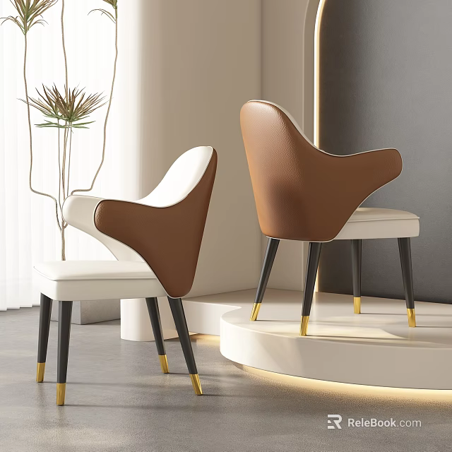Modern Dining Chairs With White And Brown Upholstery Black Legs Gold Accents 3d model 