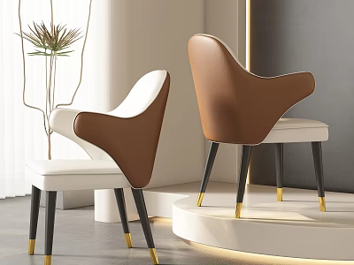 Modern Dining Chairs With White And Brown Upholstery Black Legs Gold Accents 3d model