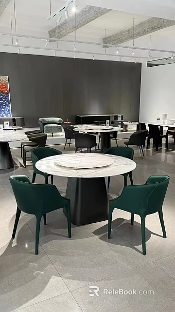 Modern Luxury Restaurant Interior With Marble Tabletop And Green Chairs 3d model 