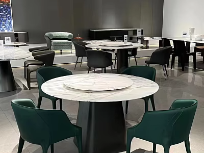 Modern Luxury Restaurant Interior With Marble Tabletop And Green Chairs 3d model