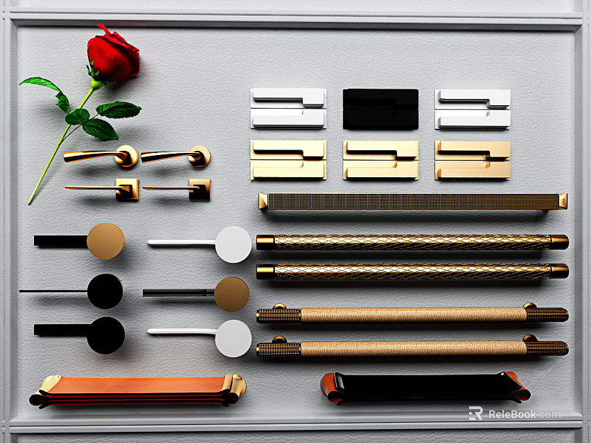 Various Modern Cabinet Handles And Drawer Pulls In Gold Silver Black Finishes 3d model 