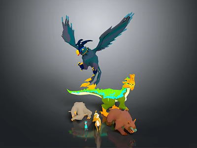 Vibrant Fantasy Animal 3D Models Featuring Mythical Bird Dragon And Small Creatures 3d model