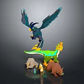 Vibrant Fantasy Animal 3D Models Featuring Mythical Bird Dragon And Small Creatures