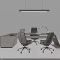 Modern Office Desk Design With Laptop Ergonomic Chairs Desk Lamp And Storage Drawers