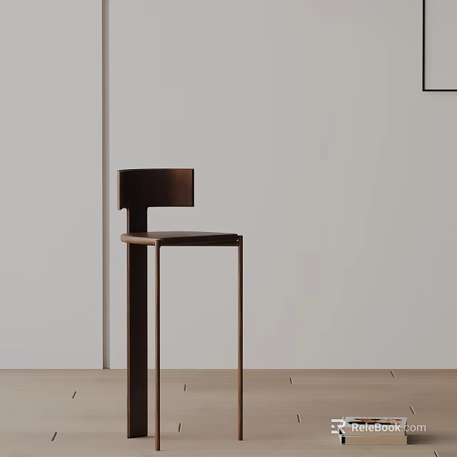 Modern Minimalist Bar Stool With Wooden Seat And Metal Frame Design 3d model 