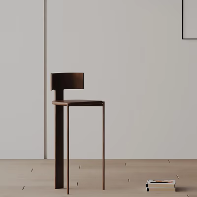 Modern Minimalist Bar Stool With Wooden Seat And Metal Frame Design 3d model