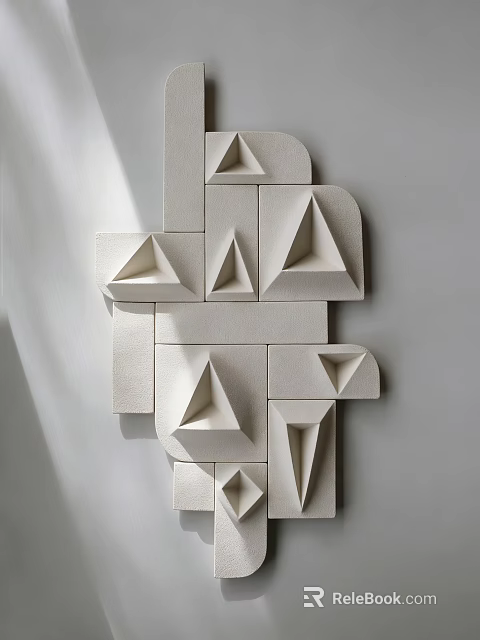 White Geometric 3D Wall Decor With Abstract Triangular And Rectangular Shapes 3d model