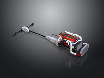 Handheld Garden Cutting Tool With Long Pole Red Orange Engine And White Handle 3d model