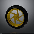 Motorcycle Wheel With Yellow Spoke Rim And Black Tire Modern Design