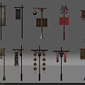Traditional Chinese Style Billboard Designs With Ornamental Lanterns And Fabric Banners