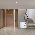 Bright Elevator Lobby With Wooden Walls Metal Doors Staircase Gray Floor And 6F Signage