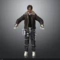 A Man Wearing Brown Jacket Black Inner Shirt Striped Pants Utility Belt And White Shoes