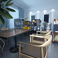 Modern Rest Area Interior With Wooden Table Chairs Large Plant Coffee Machines And Soft Lighting