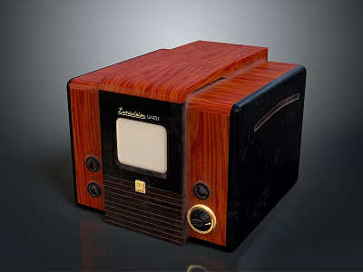 Vintage Electronic Radio With Wooden Case Black Display Panel And Control Knobs 3d model