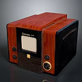 Vintage Electronic Radio With Wooden Case Black Display Panel And Control Knobs