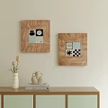 Abstract Paintings With Wooden Frames And Geometric Patterns Hanging On Wall For Interior Decor 3d model