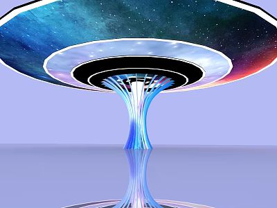 Streamlined Blue Pillar with Starry Sky Pattern Top and Reflection on Light Purple Background 3d model